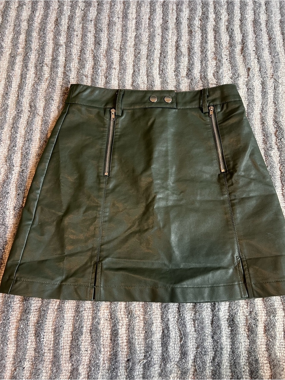 Francesca's Dark Green Faux Leather A-Line Skirt